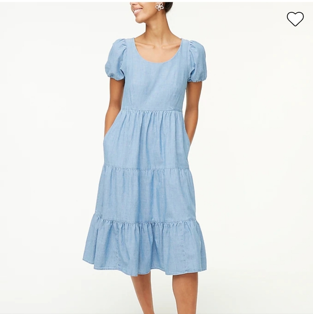 New J.Crew Chambray Tier Puff Sleeve Dress Size 2